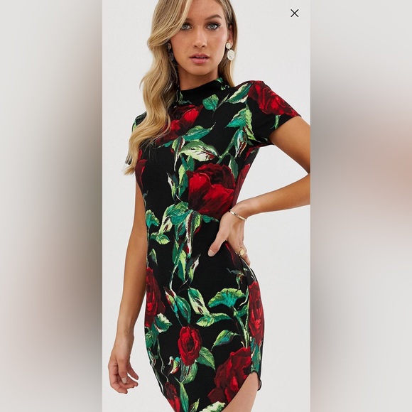 ASOS AX Paris Curved Hem Bodycon Mini Dress - Picture 1 of 10